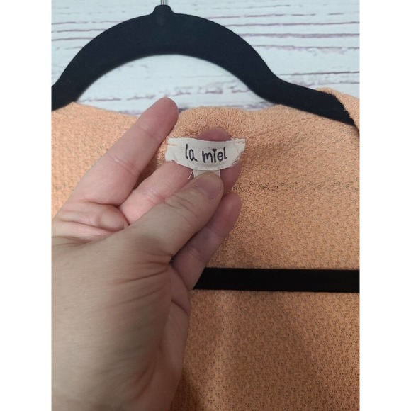 La Miel Peach Waffle Knit Long Sleeve Cardigan Sweater Womans Size Medium - Picture 7 of 8